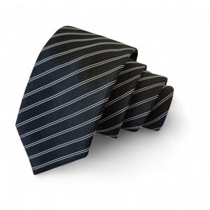 Vintage Daniel Milano Silk Tie Black & White Striped Handmade in Italy